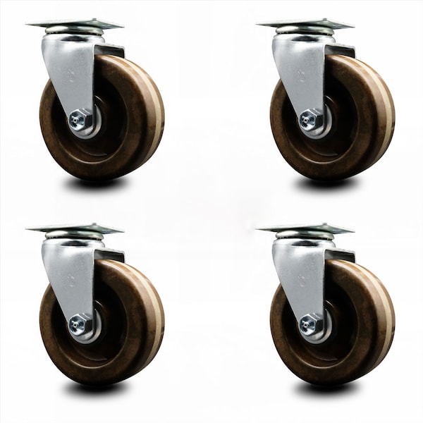 5 Inch High Temp Phenolic Wheel Swivel Caster Set with Roller Bearings SCC